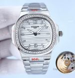 Swiss Quality Patek Philippe Nautilus 8215 Automatic Watch Diamond Bezel White Dial